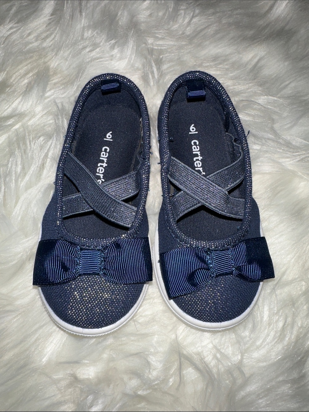 Carter's Navy Girls Bow Cross-Strap Dress Shoes